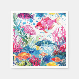 Servilleta De Papel Pez Tropical Vibrante Patrón de Vida Marina Acuare