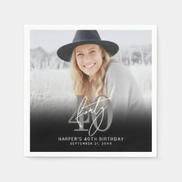 Servilleta De Papel Photo Black 40th Birthday Party