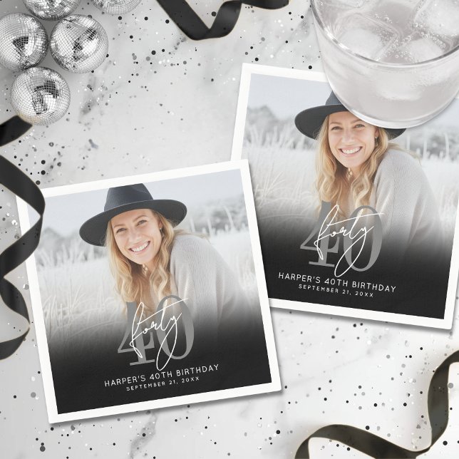 Servilleta De Papel Photo Black 40th Birthday Party (Photo Black 40th Birthday Party Napkins)