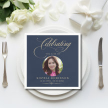 Photo Elegant Blue Gold Script Funeral Memorial 