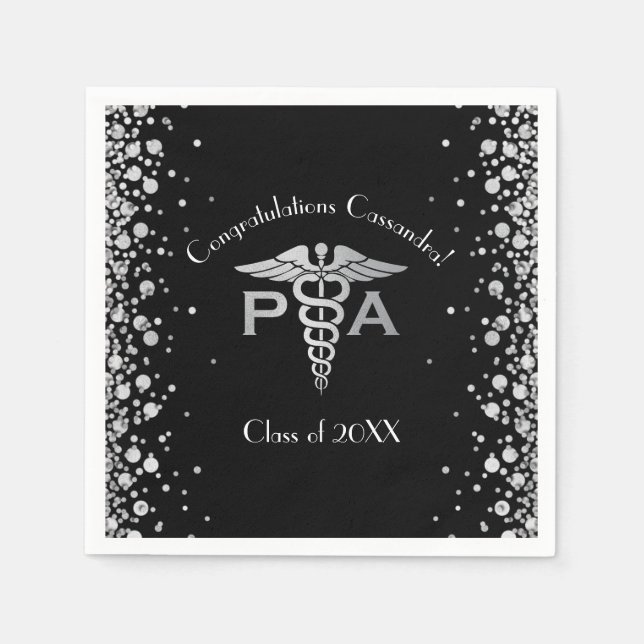 Servilleta De Papel Physician Assistant PA Graduation Black Silver (Anverso)