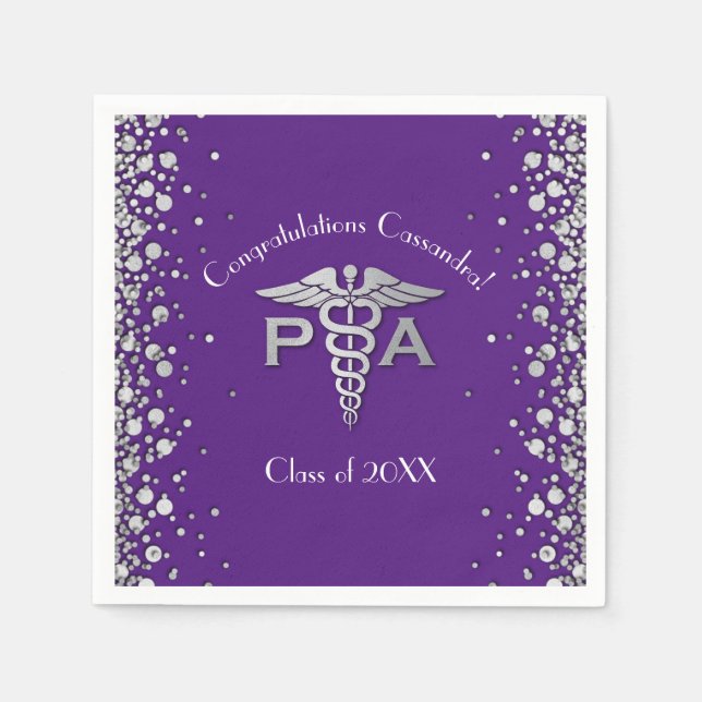 Servilleta De Papel Physician Assistant PA Graduation Purple Silver (Anverso)