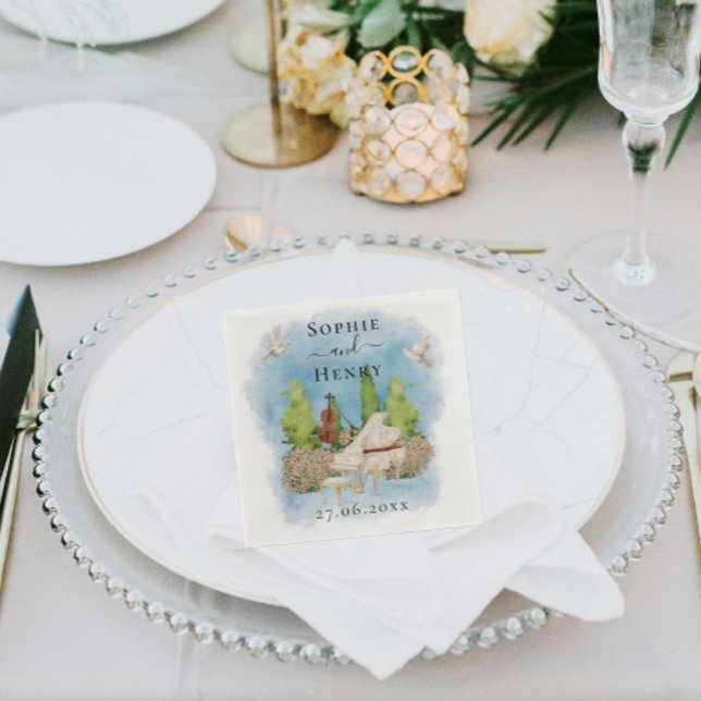 Servilleta De Papel Piano elegante| Las flores de violín docenas Boda  (Subido por el creador)