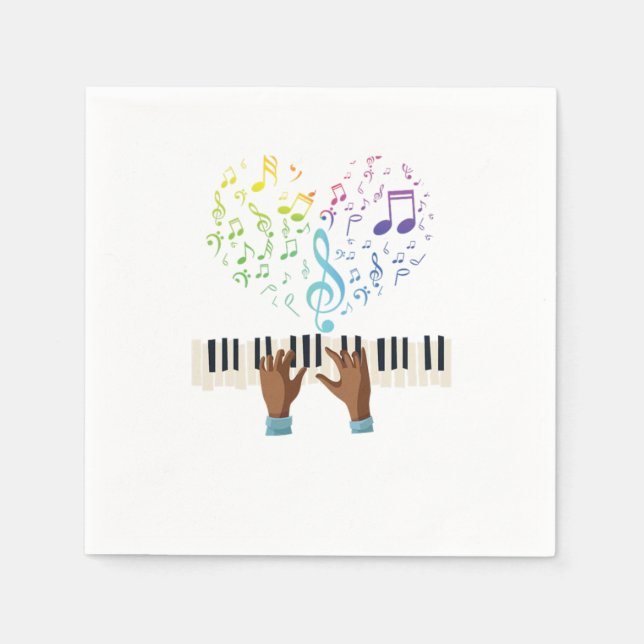 Servilleta De Papel Piano Heart Music Notes Treble Clef Piano Keyboard (Anverso)