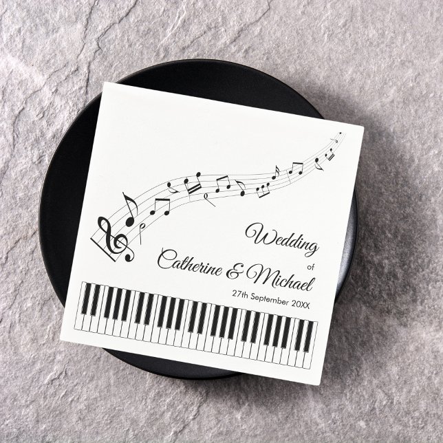 Servilleta De Papel Piano Keys Notas musicales Boda blanco y negro (Subido por el creador)