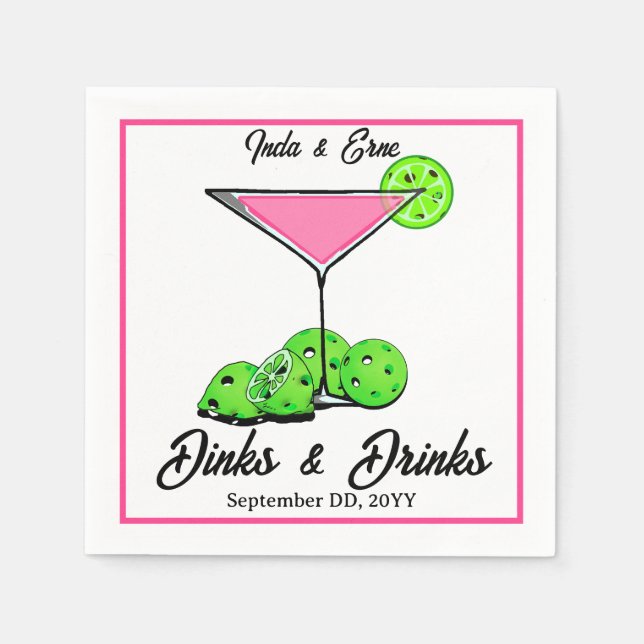 Servilleta De Papel Pickleball Bridal Shower Dinks & Drinks Cosmo (Anverso)