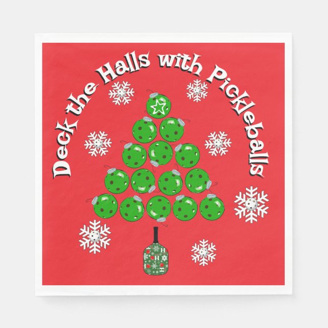Servilleta De Papel Pickleball Christmas Tree Deck the Halls Party (Anverso)