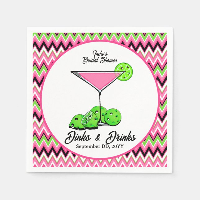 Servilleta De Papel Pickleball Cosmo Dinks y Drinks Pink Argyle (Anverso)