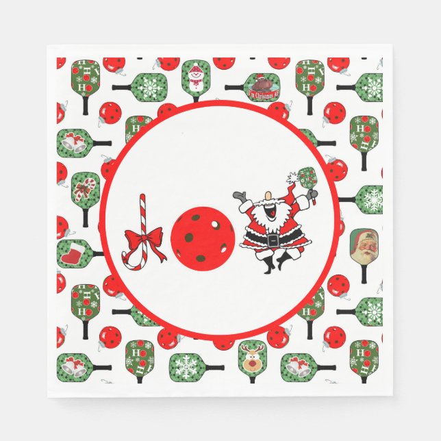 Servilleta De Papel Pickleball Joy Navidades Fiesta Red Green Paddles (Anverso)