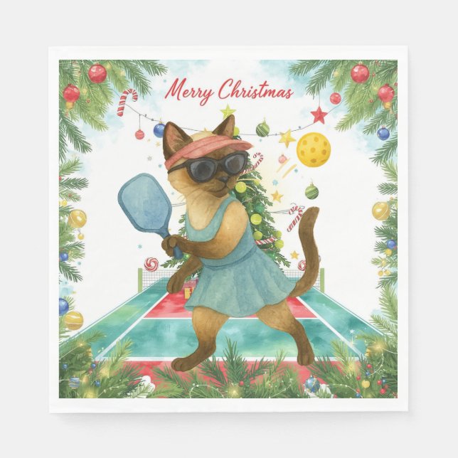 Servilleta De Papel Pickleball temática de Navidad  (Anverso)
