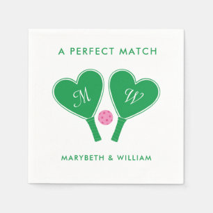 Servilleta De Papel Pickleball verde y rosado preppy Boda