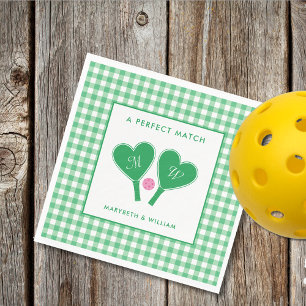 Servilleta De Papel Pickleball verde y rosado preppy Boda