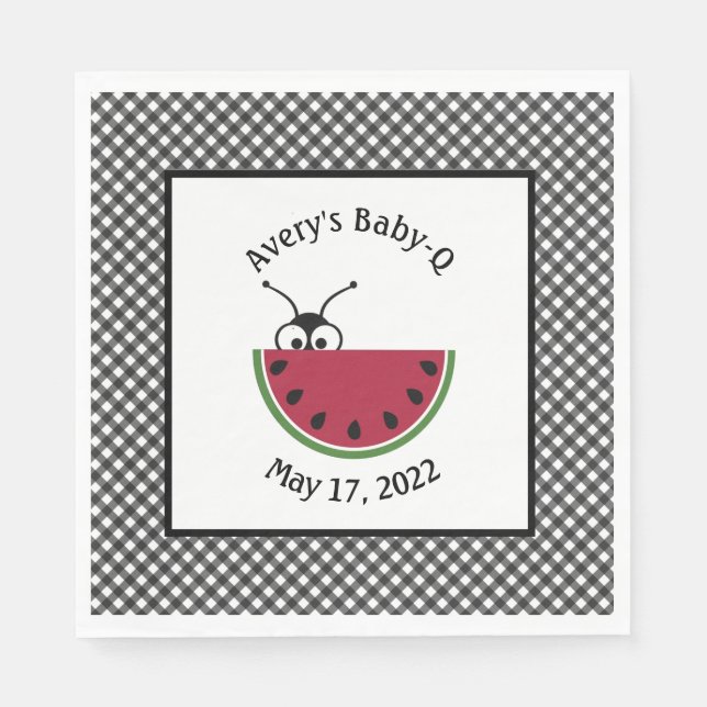 Servilleta De Papel Picnic Ant Watermelon Black Gingham (Anverso)