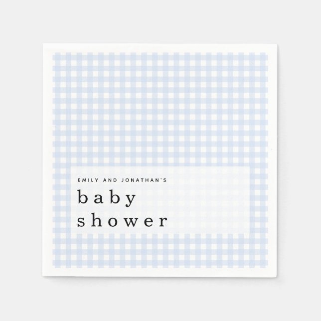 Servilleta De Papel Picnic Baby Shower Names Blue Gingham (Anverso)