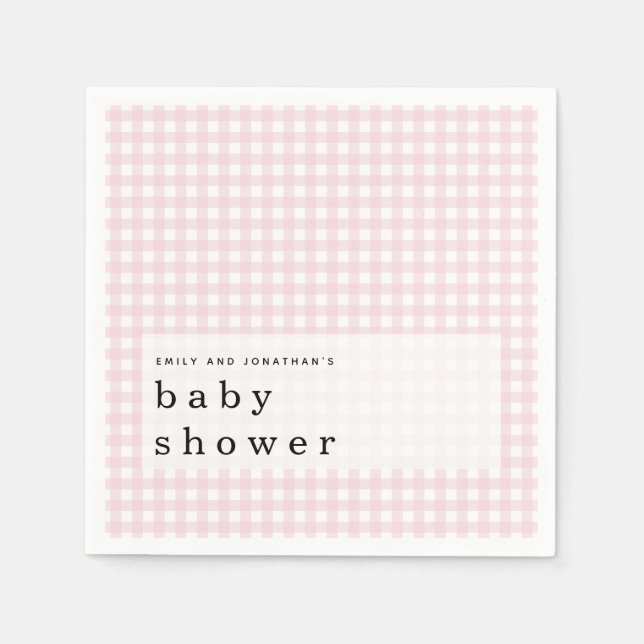 Servilleta De Papel Picnic Baby Shower Names Pink Gingham (Anverso)