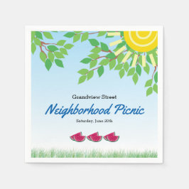 Servilleta De Papel Picnic de barrio con sandía y sol