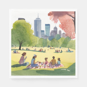 Servilleta De Papel Pícnic en Boston Common Pintura de Acuarela de V