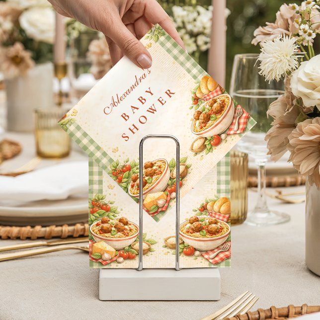 Servilleta De Papel Picnic Green Gingham Little Meatball Baby Shower (Subido por el creador)