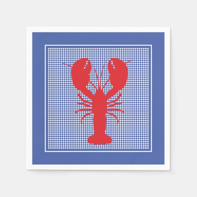 Servilleta De Papel Picnic Preppy Blue White Gingham Red Lobster Bake (Anverso)