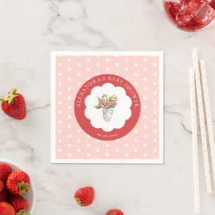 Servilleta De Papel Pícnic Verano Rojo Rosa Blanco Lunares Baby Shower