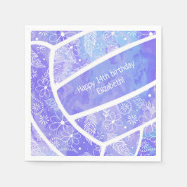 Servilleta De Papel Picopelo floral de plumas doodles de voleibol púrp