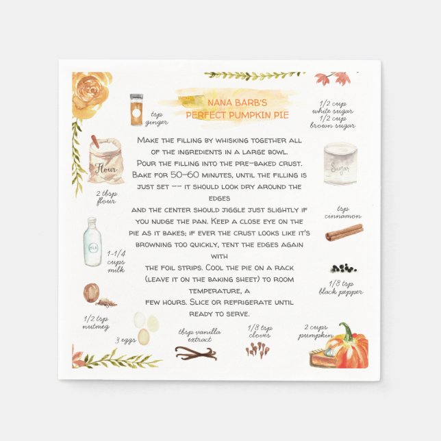 Servilleta De Papel Pie de calabaza casera | Día de Acción de Gracias (Anverso)