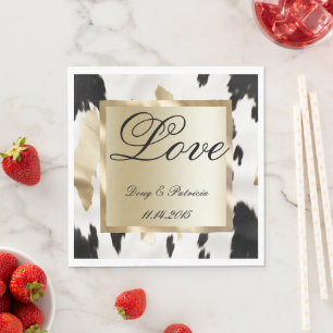 Servilleta De Papel Piel de vaca del Glam del Oro Blanco Negro Boda de