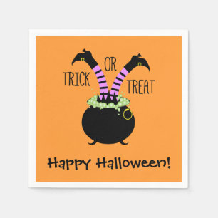 Servilleta De Papel Piernas de Bruja en Olla Negra Feliz Halloween