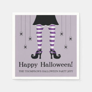 Servilleta De Papel Piernas De Bruja Moradas Y Arañas Feliz Halloween