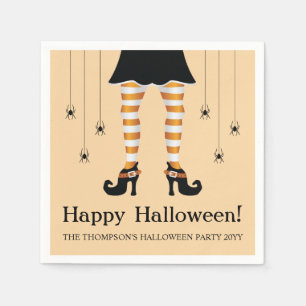 Servilleta De Papel Piernas de Bruja Naranja y Arañas Feliz Halloween
