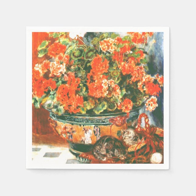 Servilleta De Papel Pierre-Auguste Renoir Geraniums And Cats (Anverso)
