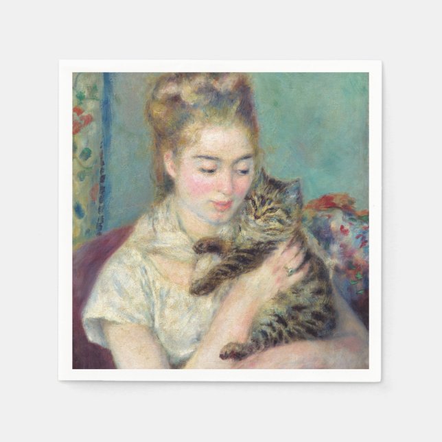 Servilleta De Papel Pierre-Auguste Renoir - Mujer con un gato (Anverso)
