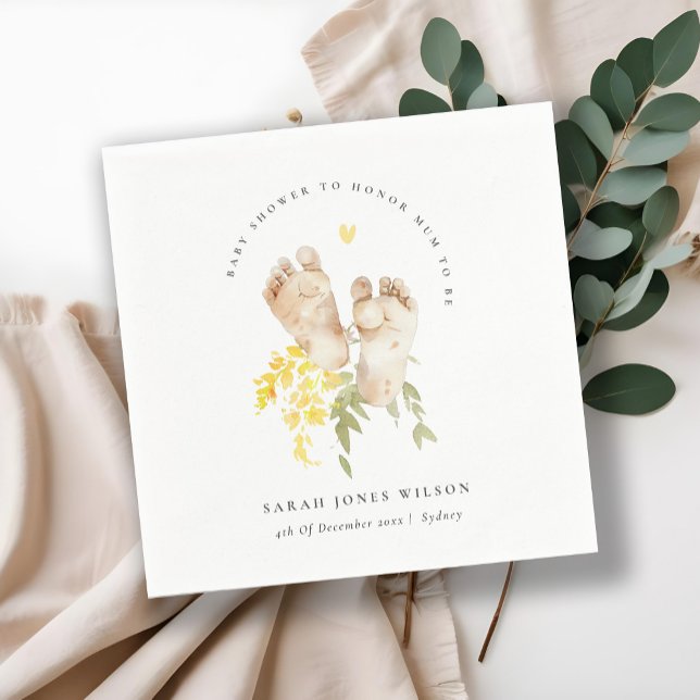 Servilleta De Papel Pies de bebé Sexo floral Amarillo Baby Shower Neut (Subido por el creador)