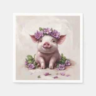 Servilleta De Papel Piglet en una corona de flores moradas