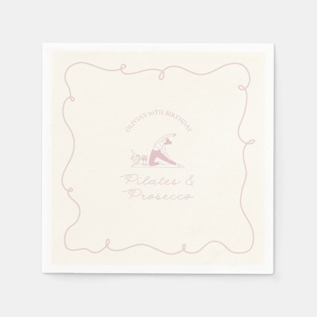 Servilleta De Papel pilates de cualquier edad y cumpleaños de prosecco (Anverso)