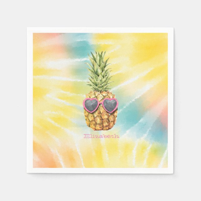 Servilleta De Papel Piña Fresca, Tinte de Arcoíris con Acuarela (Anverso)