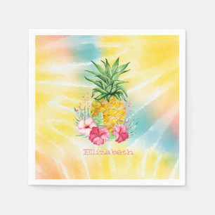 Servilleta De Papel Piña, Hibisco Acuarela Tie Dye Arcoíris