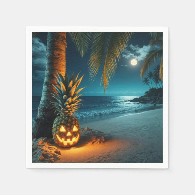 Servilleta De Papel Piña Jack-o-lantern en una playa (Anverso)