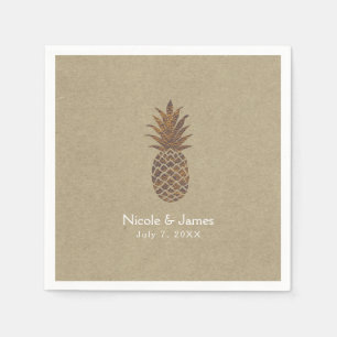 Servilleta De Papel Piña Kraft Natural Tropical Bronce Dorado