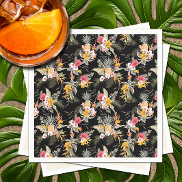 Servilleta De Papel Piña tropical Hibiscus Foliage en negro