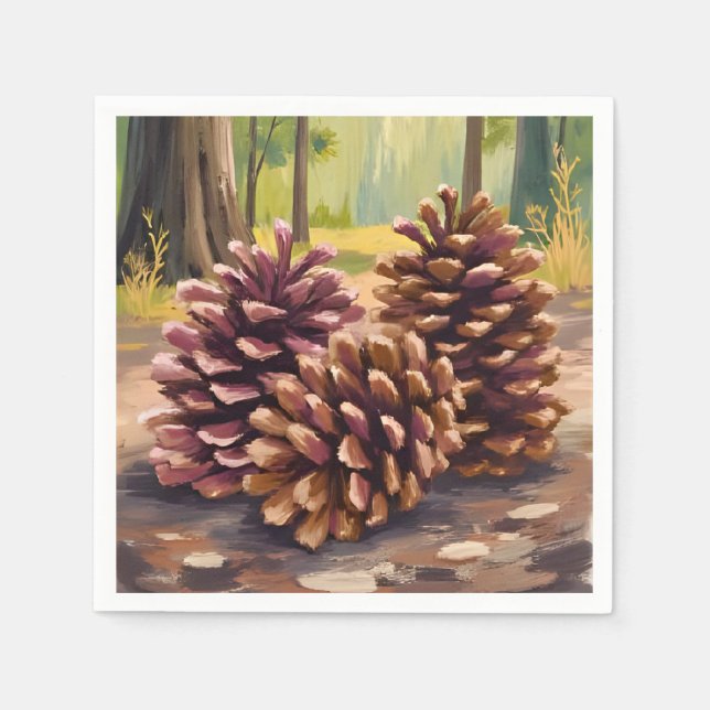 Servilleta De Papel Piñas | Otoño Invierno Acuarela Bosque (Anverso)
