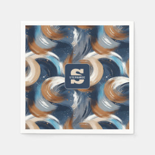Servilleta De Papel Pinceladas abstractas rizadas en azul, blanco y ma