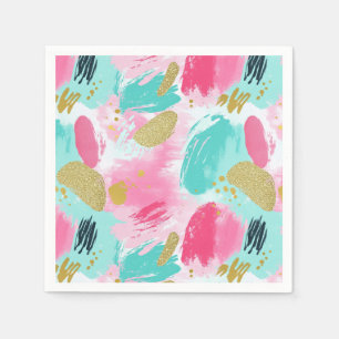 Servilleta De Papel Pinceles abstractos coloridos - Tinta y rosa (1)