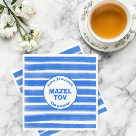 Servilleta De Papel Pinceles Rayas Azul Personalizado Bar Bat Mitzvah