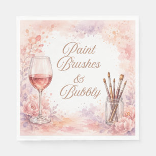 Servilleta De Papel Pinceles y pintura de acuarela rosa burbujeante pa