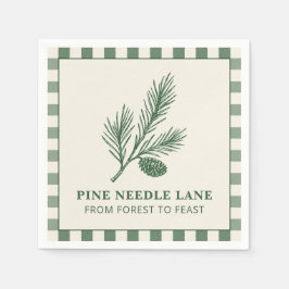Servilleta De Papel Pine Needle Lane-Pinecone Print & Gingham Border
