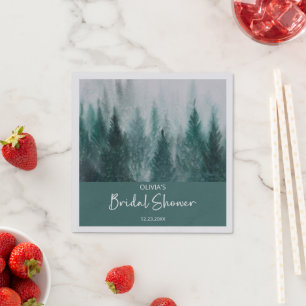 Servilleta De Papel Pine Tree Forest Watercolor Green Bridal Shower