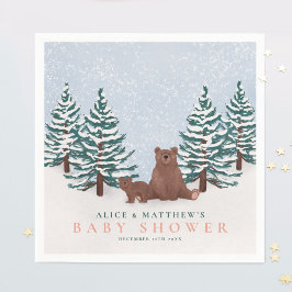 Servilleta De Papel Pine Trees Baby Bear Winter Baby Shower
