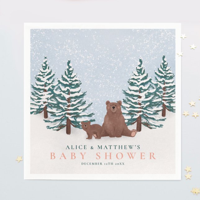 Servilleta De Papel Pine Trees Baby Bear Winter Baby Shower (Subido por el creador)