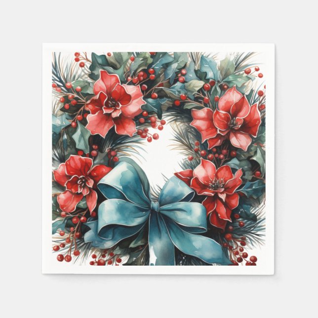 Servilleta De Papel Pine Wreath con Navidades Holly (Anverso)